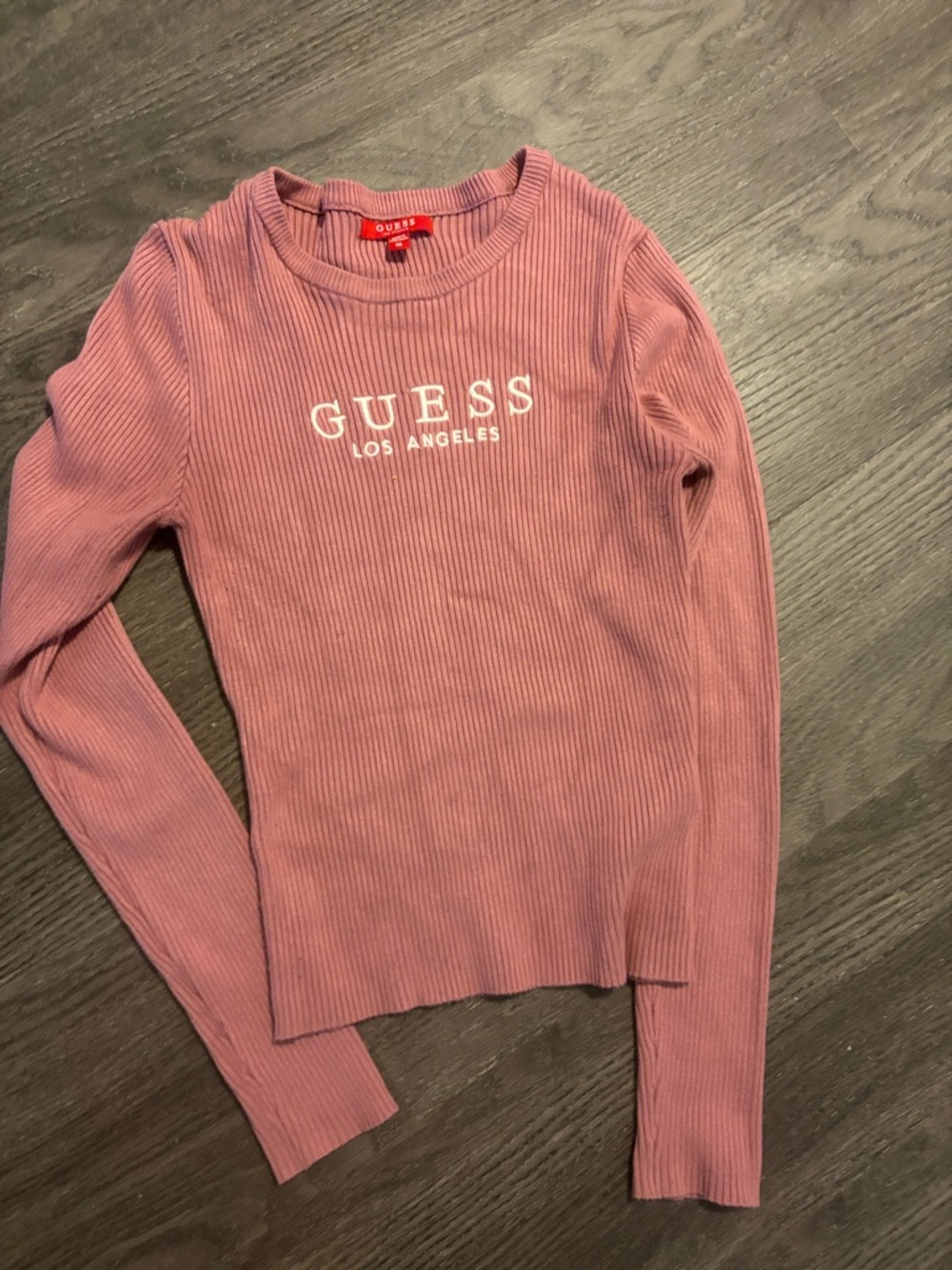 GUESS Ribbed Long-Sleeve Top - Mauve Pink